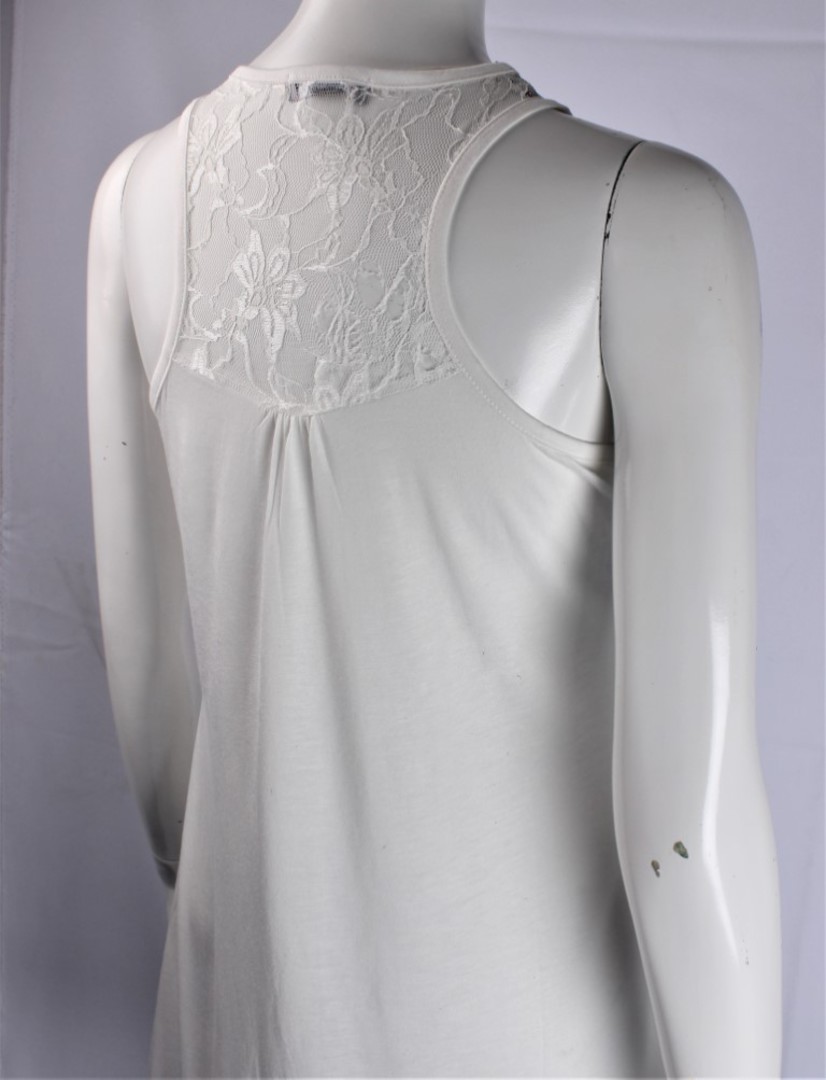 Bamboo cotton razor back lace insert nightie cream Style: AL/BAM/6/CRM (back view) image 0